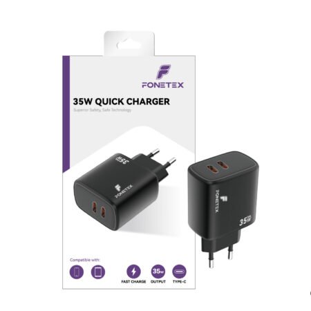 FoneTex 35W GaN Double USB-C Adapter Black - FT-C224