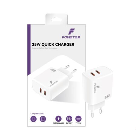 FoneTex 35W GaN Double USB-C Adapter White - FT-C223