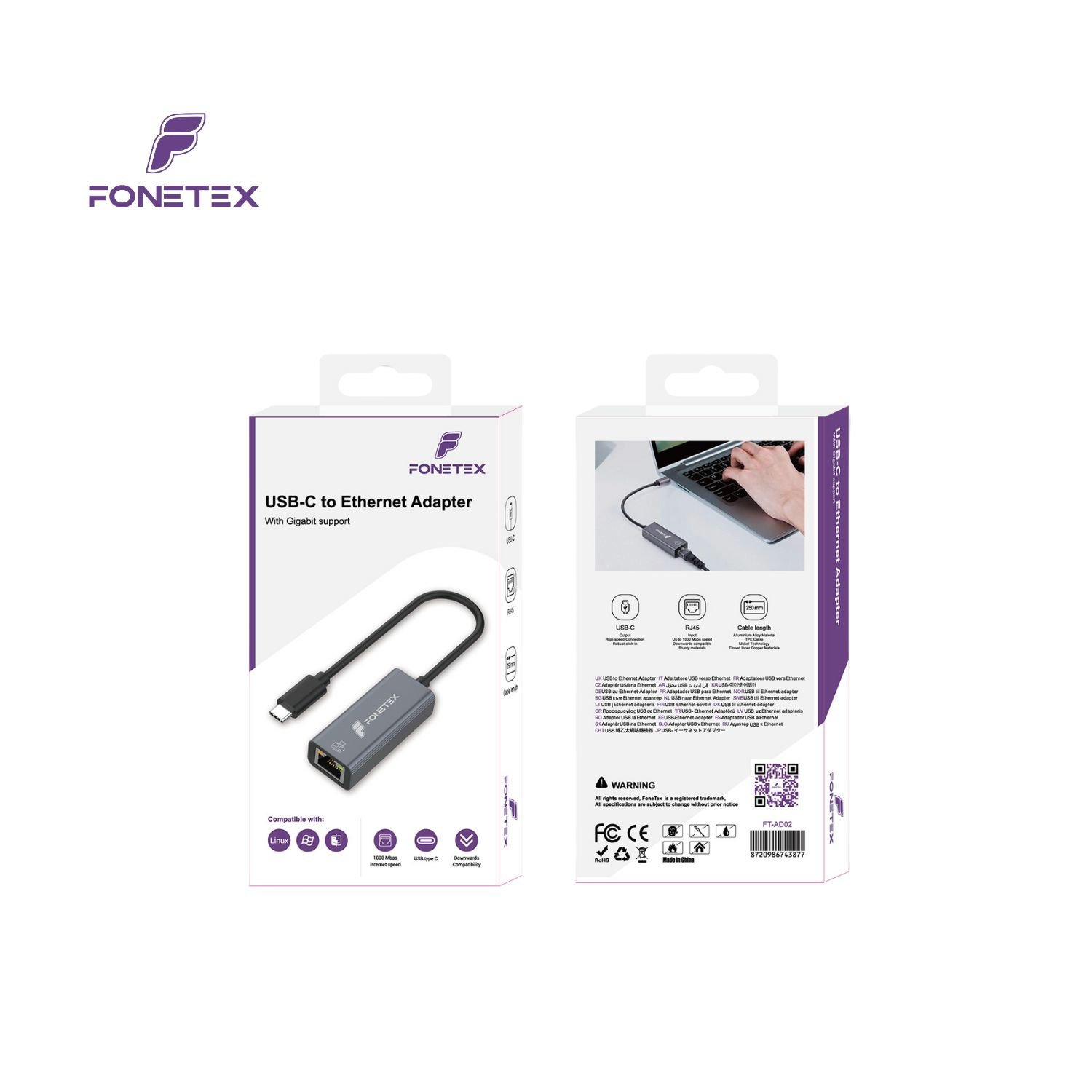 FoneTex USB-C to Ethernet Adapter - FT-AD02 - Afbeelding 2
