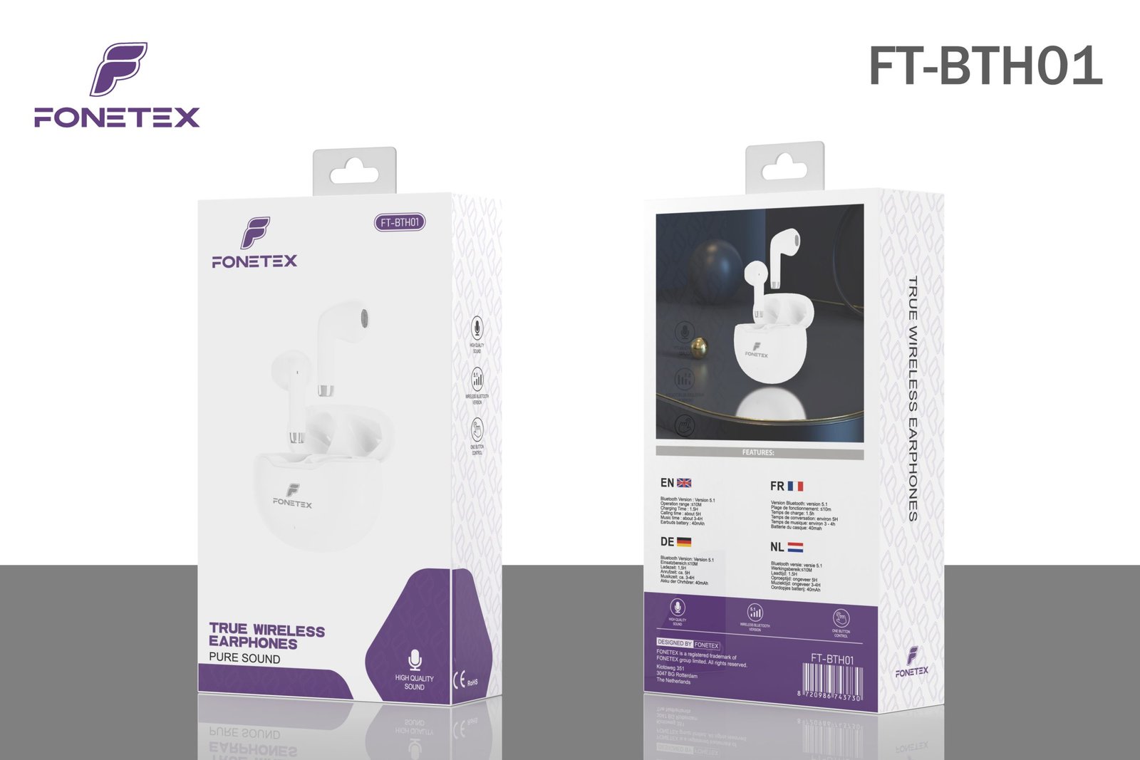 Wireless Headphones with Charging Case - White FT-BTH01