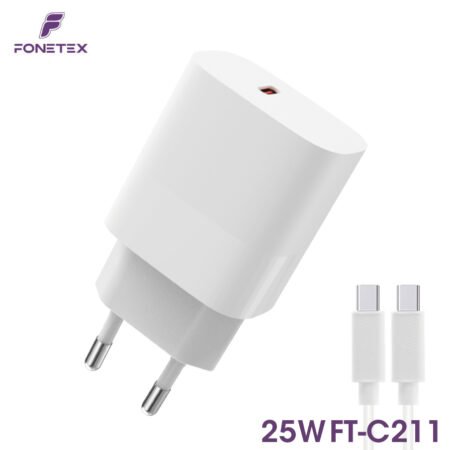 25W Type C Quick Charger + Type-C to Type-C Cable FT-C211 - White